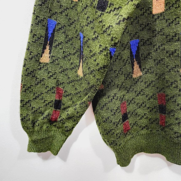 Vintage 90’s Fiii Mens Knit Sweater Green Made in Italy Crewneck Graphic Size L - Picture 10 of 11